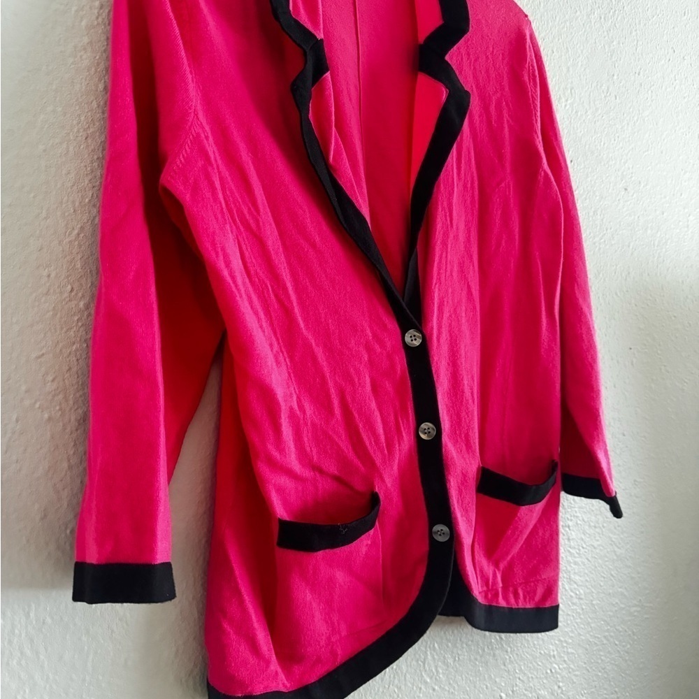 Halogen Hot Pink and Black Knit Stretch Blazer Sweater 3/4 Sleeve sz M - Picture 6 of 11